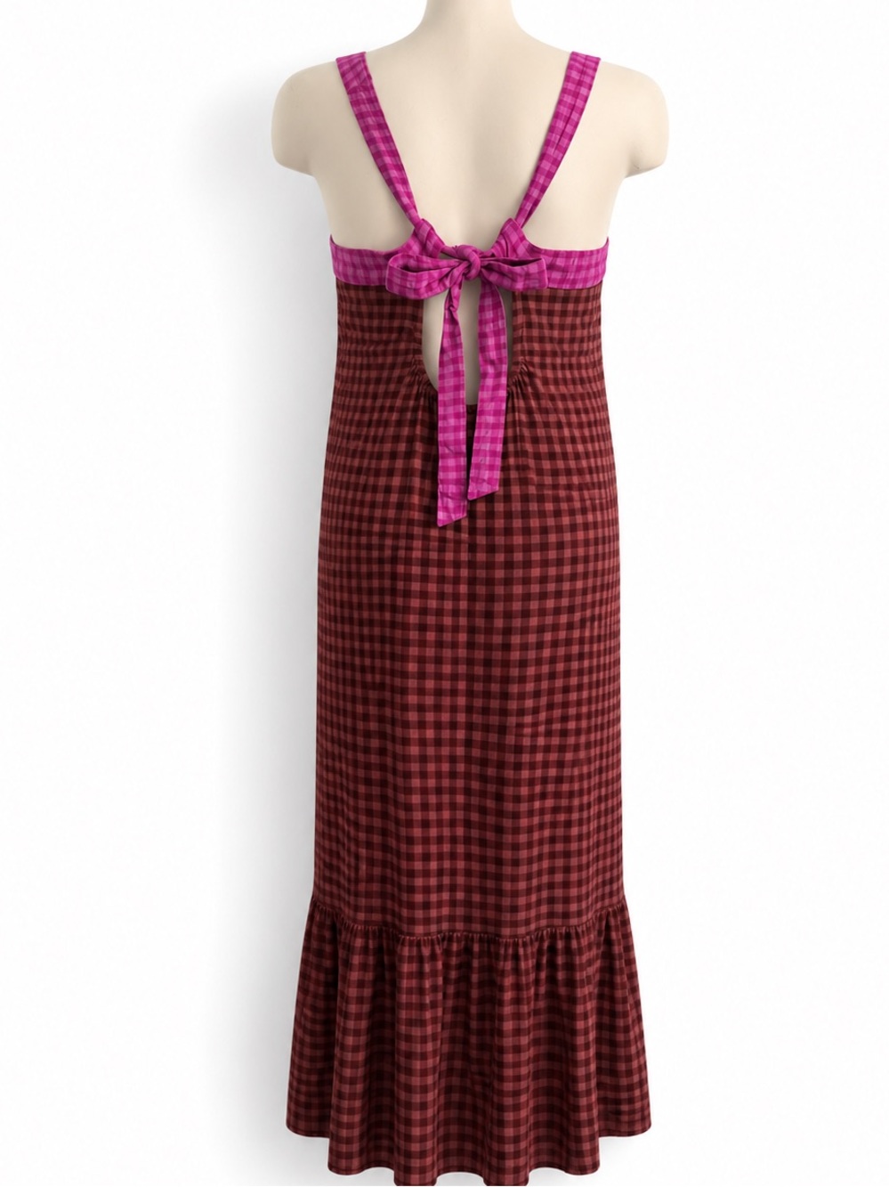 NWT ANTHROPOLOGIE SQUARE-NECK BABYDOLL RUFFLE-HEM GINGHAM BOHO DRESS SZ M - Picture 5 of 7